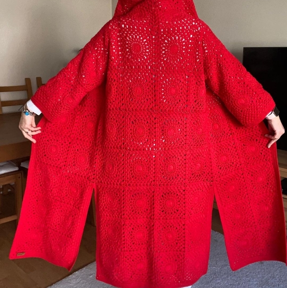 Red granny square vintage cardigan - Picture 2 of 7